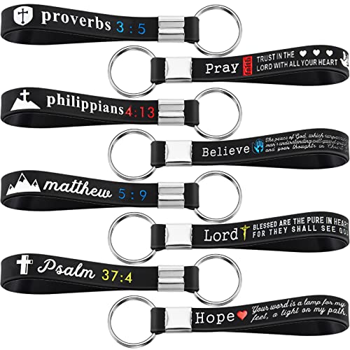 60 Pcs Christian Bible Keychains Bible Scripture Keychains Silicone Inspirational Keychain Gift for Women Student (Black)