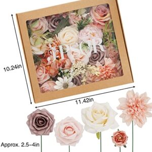 JPSOR Dusty Rose Flowers Fake Roses, Blush Flowers Pink Roses Artificial Flowers Combo Box Set with Foam Flowers for DIY Wedding Bouquets Bridal Shower Centerpieces Table Decoration