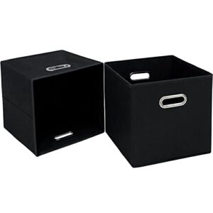 storeone fabric storage bins cubes baskets organizers-(11x11x11) with dual handles for shelf closet, bedroom drawers containers , foldable set of 2 (black)