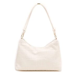 women’s classic moon shape clutch shoulder bag bubbled fabric hobo handbag with zipper closure (velvet pile white)