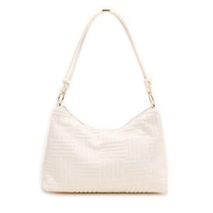 Women’s Classic moon shape clutch shoulder bag bubbled fabric Hobo handbag with zipper closure (velvet pile White)