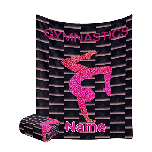 Custom Blanket Personalized Gymnastics Beautiful Soft Fleece Throw Blanket with Name for Gifts Sofa Bed 50 X 60 inches