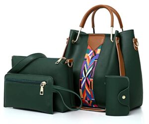 women fashion handbags large capacity color contrast bag wallet tote bag shoulder bag top handle satchel purse set 4pcs