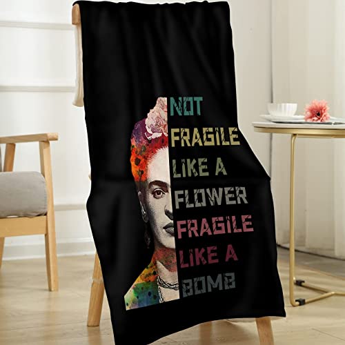 Frida Kahlo Throw Blanket PUREFLY Feminism Empowering Women Throw Blanket Feminist Equality Flannel Blanket Gifts for Women Girls Adult for Sofa Couch Living Room Bedroom 40" x 50"