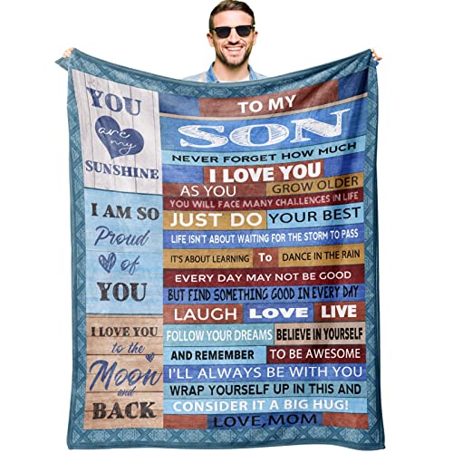 RFHBP Son Gifts from Mom, Gifts for Son from Mom, Throw Blanket 60"X50", to My Son from Mom to Son, Birthday Gifts for Son from Mom, Blankets Perfect Present Ideas for Couch All Season