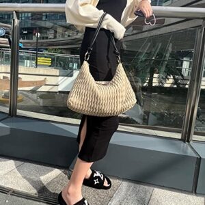 NAARIIAN quilted shoulder bags for Women,Small Hobo handBags,puffer bag with Adjustable Strap(beige bag)