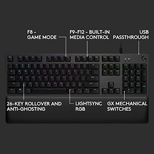 Logitech G513 Carbon LIGHTSYNC RGB Mechanical Gaming Keyboard with GX Red Switches - Linear (Renewed)