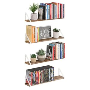 Wallniture Ponza Floating Shelves for Wall 24" Bathroom Storage, Shelves for Bedroom, Book Shelves for Living Room Decor, Burnt Finish Wood Set of 4