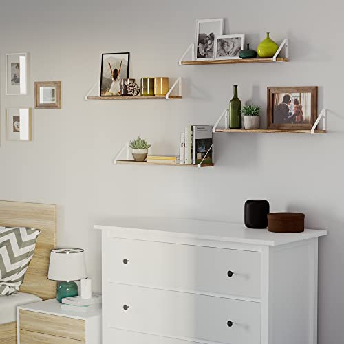 Wallniture Ponza Floating Shelves for Wall 24" Bathroom Storage, Shelves for Bedroom, Book Shelves for Living Room Decor, Burnt Finish Wood Set of 4