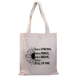 bdpwss girl power gift feminist tote bag women empowered gift she is strong fierce brave full of fire handbag (strong fierce brave tg)