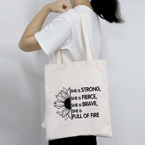 BDPWSS Girl Power Gift Feminist Tote Bag Women Empowered Gift She Is Strong Fierce Brave Full Of Fire Handbag (Strong fierce brave TG)