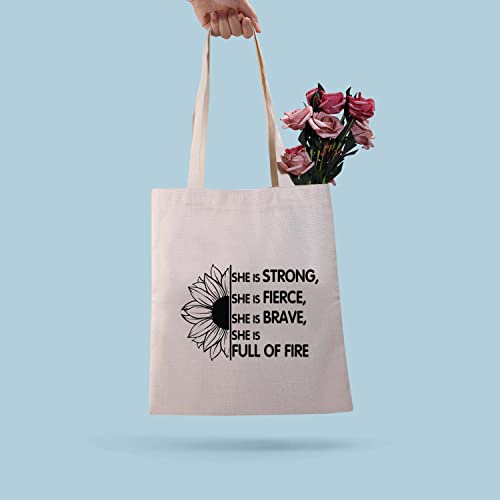 BDPWSS Girl Power Gift Feminist Tote Bag Women Empowered Gift She Is Strong Fierce Brave Full Of Fire Handbag (Strong fierce brave TG)