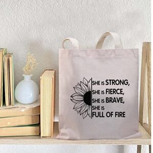 BDPWSS Girl Power Gift Feminist Tote Bag Women Empowered Gift She Is Strong Fierce Brave Full Of Fire Handbag (Strong fierce brave TG)