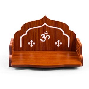 wooden temple wall mounted hanging table top pooja mandir god stand shelf for home office and gifting (om)