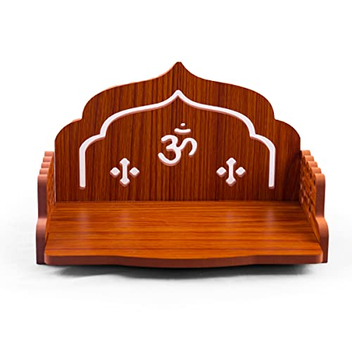 Wooden Temple Wall Mounted Hanging Table top Pooja Mandir God Stand Shelf for Home Office and Gifting (Om)