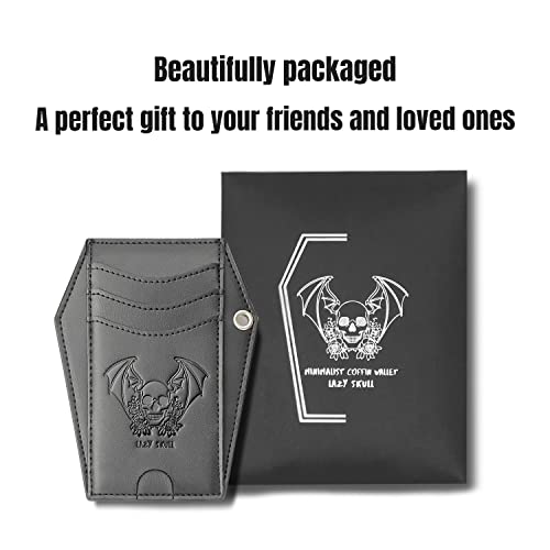 Lazy Skull Minimalist Coffin Wallet – Small Front Pocket Goth Wallet – Skull Wallet for Women and Men–Witchy Goth accessory