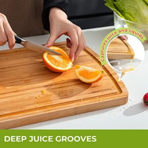 OAKSWARE Pre-Oiled Bamboo Cutting Board, Kitchen Chopping Boards with Juice Groove for Meat, Cheese, Fruit & Vegetables-100% Organic Bamboo Butcher Block Carving Board