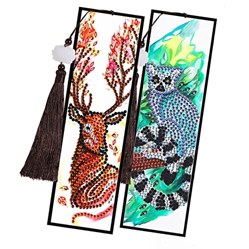 pigpigboss Deer Bookmark Diamond Painting Set 2 Pieces DIY Special Shaped Diamond Painting Bookmark Animal Bookmark Diamond Dots Art for Adult Child Book Decor Crafts