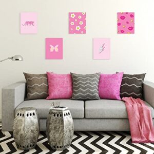 Spakon Preppy Room Decor Aesthetic Hot Pink White Wall Art for Teen Girls Bedroom Pink College Dorm Room Posters Trendy Wall Decor(UNFRAMED 8x10in)