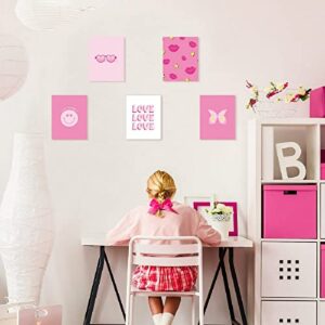 Spakon Preppy Room Decor Aesthetic Hot Pink White Wall Art for Teen Girls Bedroom Pink College Dorm Room Posters Trendy Wall Decor(UNFRAMED 8x10in)