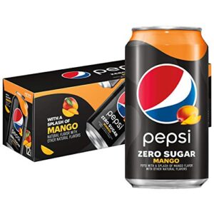 pepsi zero sugar cola soda pop, mango, 12oz cans (12 pack)