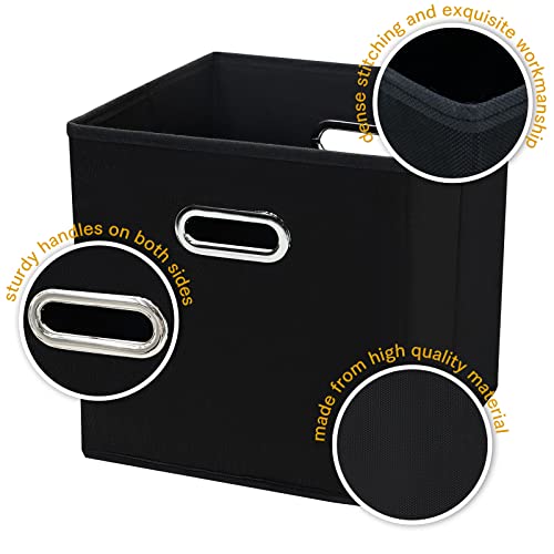 Yunkeeper 11 Inch Cube Storage Bins ,Black Fabric Cubes Organizer Baskets with Handle, Foldable Basket for Closet or Collapsible Storage Box, 11x11x11 Set of 2 (Black )