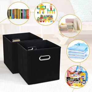 Yunkeeper 11 Inch Cube Storage Bins ,Black Fabric Cubes Organizer Baskets with Handle, Foldable Basket for Closet or Collapsible Storage Box, 11x11x11 Set of 2 (Black )