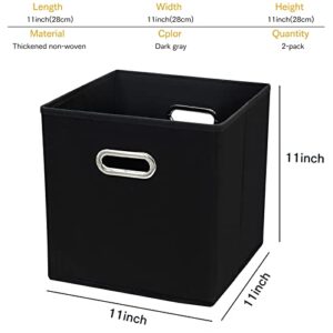 Yunkeeper 11 Inch Cube Storage Bins ,Black Fabric Cubes Organizer Baskets with Handle, Foldable Basket for Closet or Collapsible Storage Box, 11x11x11 Set of 2 (Black )