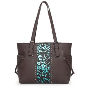 totes for women leather hides concealed carry purses large shoulder handbag turquoise and coffee tr132g-8317cf-tq