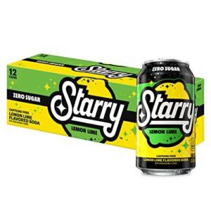 starry zero sugar lemon lime soda, caffeine free, 12oz cans, 2.0 count