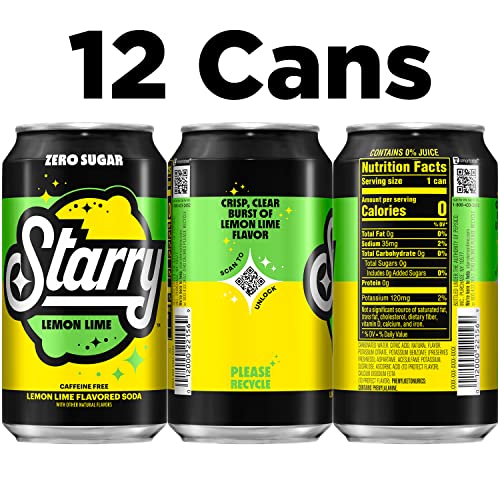 Starry Zero Sugar Lemon Lime Soda, Caffeine Free, 12oz Cans, 2.0 Count