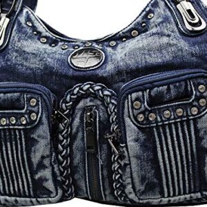 BOUYA Women's Denim Casual Hobo Bag Jeans Shoulder Bags for School Office Travel Retro Denim Bag Large-capacity One-shoulder Messenger Bag Tote Bag Hobo Purse for Teen Girls Women (Own Style Blue)