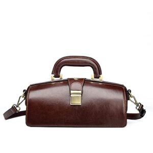 erivis genuine leather handbag cowhide doctor bag brown shoulder bag buckle women’s bag (brown)