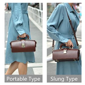 Erivis genuine leather handbag cowhide doctor bag brown shoulder bag buckle women's bag (Brown)