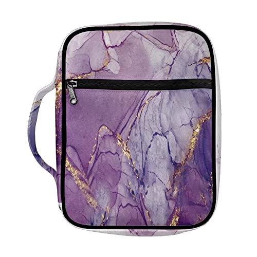 Poceacles Purple Marble Priint Bible Cover for Women Large Bible Bags Book Case Bible Case Church Tote Bags with Handle and Zipper Pocket Study Bible Holder