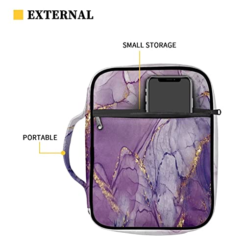 Poceacles Purple Marble Priint Bible Cover for Women Large Bible Bags Book Case Bible Case Church Tote Bags with Handle and Zipper Pocket Study Bible Holder