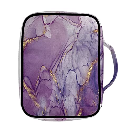 Poceacles Purple Marble Priint Bible Cover for Women Large Bible Bags Book Case Bible Case Church Tote Bags with Handle and Zipper Pocket Study Bible Holder