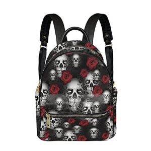 snilety softy rucksack bag zipper around,rose skull design pu leather shoulder bag fashion backpack for women girls students school book satchel daypack casual purse