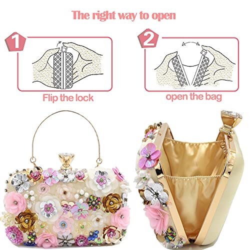 BBTT.ful Women Clutches Flower Evening Handbag Chain Strap Shoulder Bag handbag Wedding bag purse