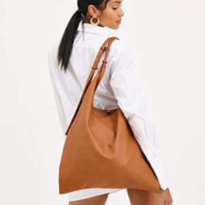 Like Dreams Womens Everyday Large Vintage Vegan Leather Hobo Tote Snap Shoulder Fashion Handbag Purse (Cognac)