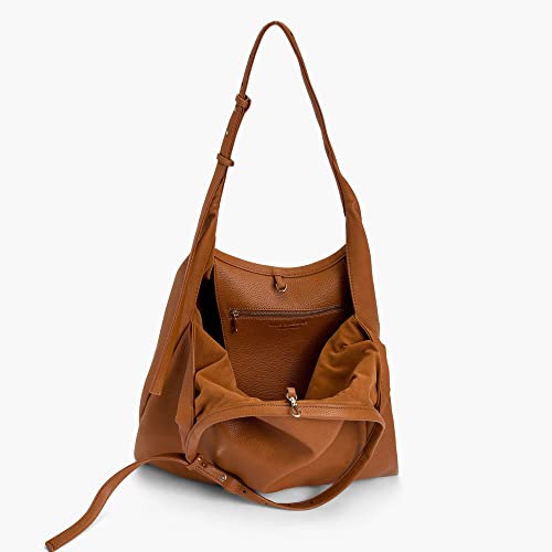 Like Dreams Womens Everyday Large Vintage Vegan Leather Hobo Tote Snap Shoulder Fashion Handbag Purse (Cognac)