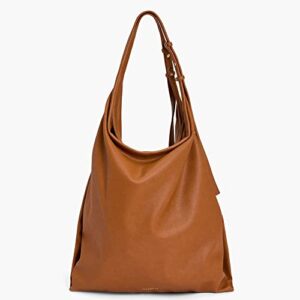 Like Dreams Womens Everyday Large Vintage Vegan Leather Hobo Tote Snap Shoulder Fashion Handbag Purse (Cognac)