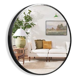 neutype round mirror 32inch circle mirror metal framed wall mirror large vanity hanging decorative mirrors for wall bathroom bedroom living room (black, 32″ x 32″)