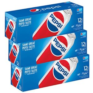 Pepsi Soda, Fridge Pack Bundle, 12 fl oz, 36 Cans (Packaging May Vary)