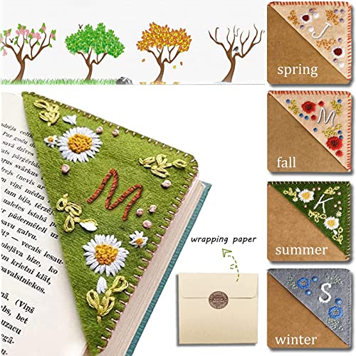 YURCI 26 Letters Personalized Hand Embroidered Corner Bookmark for Book Lovers, Unique Cute Flower Letter Embroidery Bookmarks Accessories (Color : Spring, Size : F)