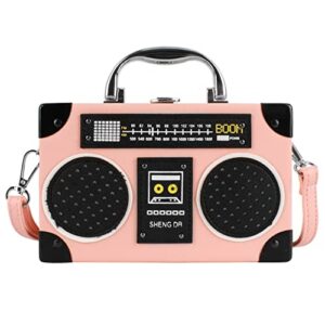 rebecca women retro radio shape crossbody bag pu leather vintage evening clutch purses (1a-pink)
