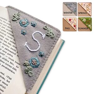 flower letter embroidery bookmarks,personalized embroidered corner bookmark,felt triangle page corner handmade bookmark,cute felt triangle bookmark gifts bookmarks for book lovers(winter c)