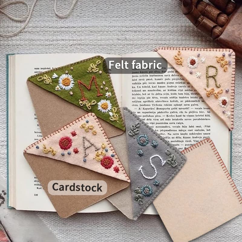 Flower Letter Embroidery Bookmarks,Personalized Embroidered Corner Bookmark,Felt Triangle Page Corner Handmade Bookmark,Cute Felt Triangle Bookmark Gifts Bookmarks for Book Lovers(Winter C)