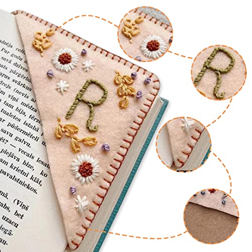 Flower Letter Embroidery Bookmarks,Personalized Embroidered Corner Bookmark,Felt Triangle Page Corner Handmade Bookmark,Cute Felt Triangle Bookmark Gifts Bookmarks for Book Lovers(Winter C)