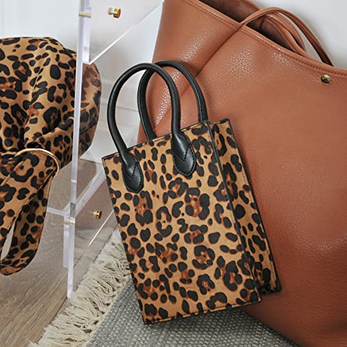 Leopard Print Shoulder Handbag Mini Tote Women Cross Body Bag Purse (Brown Leopard)